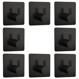 Z-TIISON Matte Black Adhesive Hook 8Pack, Modern Style Stainless Steel Wall Hooks Stick for Clothes, Hat, Towel Robe Hook Rack Wall Mount, Thicken Holder for Home Bathroom Kitchen