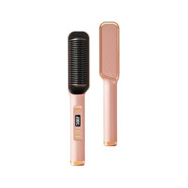 Hair Straightener Brush, Ionic Hair Straightening Brush & Iron Hot Comb with LED Display,10s Fast Heating, 30 Temp Settings,Anti-Scald, Professional Hair Tools for Styling (Gold)