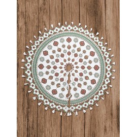 Luxury Christmas Tree Skirt - Handmade 60” Red & Green Boho Style with Mirror Accents & Tassels, Artisan Crafted, Fair Trade Cotton