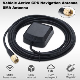 Kaunosta - Antena GPS activa impermeable para vehículos 30dBi SMA macho con cable RG174 de 3 a 5 VDC para unidad principal de coche y camioneta SUV para VW Skoda Benz, Ford, Dodge RAM, GM, Chevy