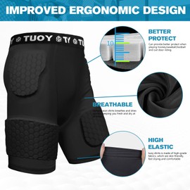 Dialudon Football Girdle for Men Padded Compression Shorts with 5-Pads Hip Protector Pant Adult Protective for Baseball Football Baseketball Black Size XXL