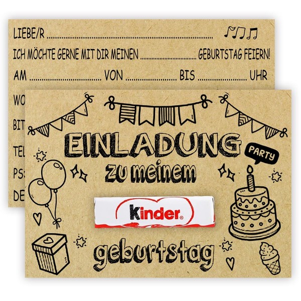 ZELAITE 12 Invitation Cards for Children's Birthday Kraft Paper, DIY