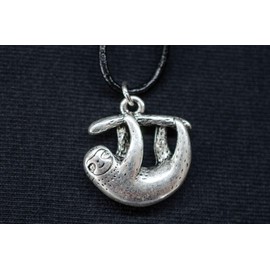 Miniblings Faultier Kette Halskette Anhänger Kinder Schule Faul Silbern - Handmade Modeschmuck - Lederkette Leder