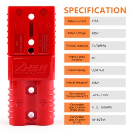 Zhushan 175A-600V Battery Quick Connect/Disconnect Wire Harness Plug Connector Kit - Ideal for Cars, Trailers, Motors, and Electronics Maintenance