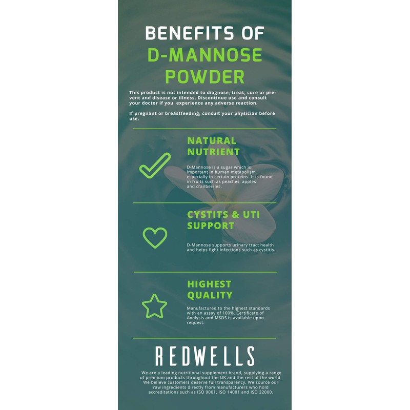 REDWELLS 500g Pure D-Mannose Powder for Cystitis & Urinary Tract