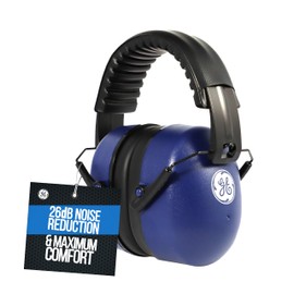 GE Folding Protective Earmuff for Noise Reduction, NRR 26dB Hearing Protection, Adjustable & Sound Proof Earmuffs for Work, Industrial & Construction Noise Protection. ANSI S3.19-1974 (Indigo/Black)
