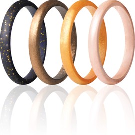 ThunderFit Stackable Silicone Wedding Rings for Women, Thin Rubber Engagement Bands 2.5mm Wide 1.8mm Thick - 1/2/3/4/5/7 Variety Multipack