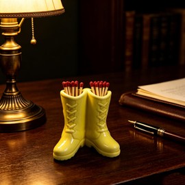 WJINNG Cowboy Boot Match Holder, Match Holder with Striker, Decorative Matches Holder, Matches Box for Kitchen Bathroom Candle Parlor Modern Home Decor (Yellow)