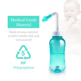 Neti Pot Sinus Rinsing, Nasal Wash Bottle Sinus Rinsing Bottle Cleaner Pressure Irrigation Neti-Pot with Sticker Thermometer for Adult & Kid BPA Free(300ml with 30 Nasal Wash Salt Packets,Green)