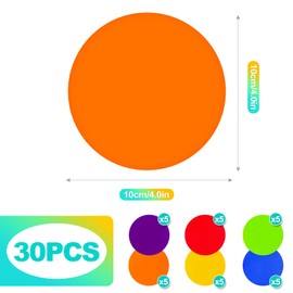 KornaDoz 30 Pcs 4 Inch Poly Spots, Non-Slip Floor Dots & Carpet Markers for Classroom, Gym Agility Training, Sit Spots for Kids & Teachers, 6 Vibrant Colors