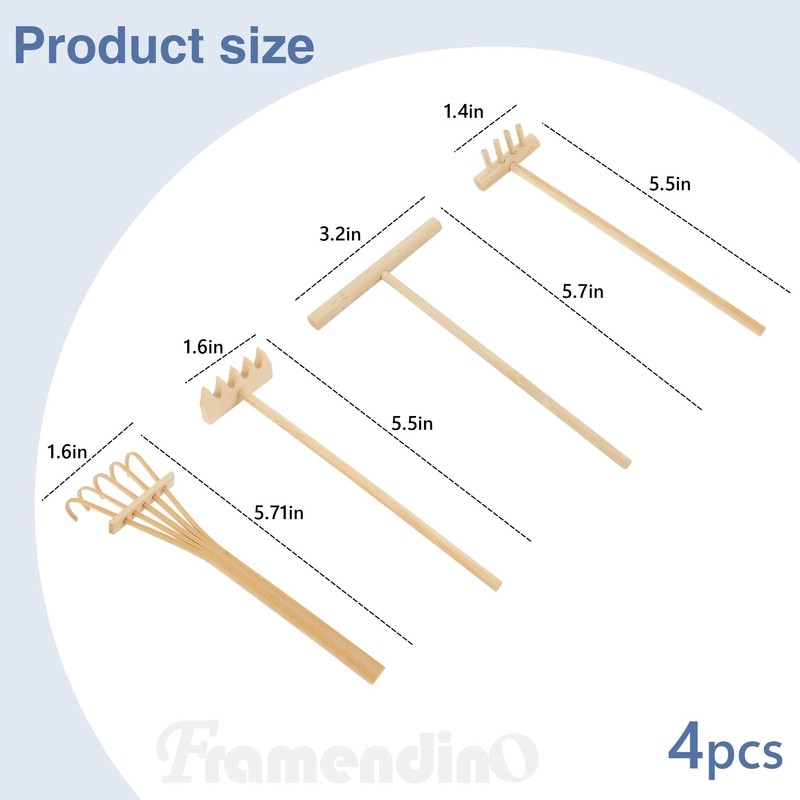 Framendino, 4 Packs Mini Zen Garden Rake Tool, DIY Sand