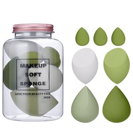 Makeup Sponge 7 Pcs Set for Liquid, Cream, and Powder, Enhanced Make Up Application, Ideal Gift,Multi-colored with 1 Mini Makeup Sponge Pink (Green)