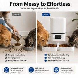 6L Wi-Fi Automatic Pet Feeder for Two Pets – App-Controlled Dual Bowl Food Dispenser for Cats & Dogs