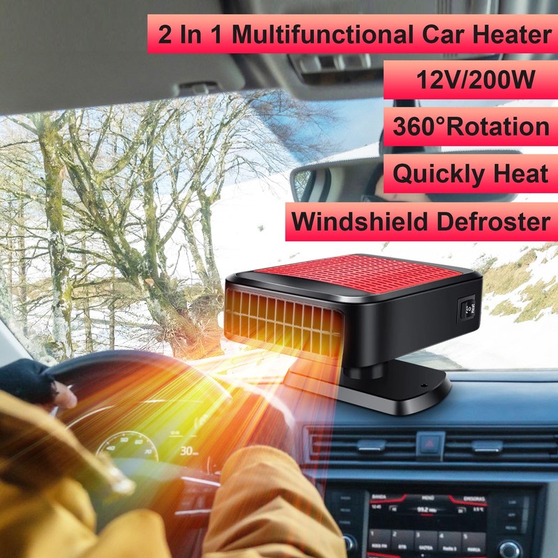 KINOWJI Portable Car Heater,12V 200W Fast Heating Defroster 2 in