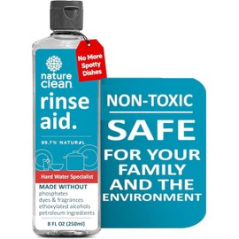 Nature Clean All Natural Dishwasher Rinse Aid Cleaner, Liquid Dishwasher Rinse Agent for Spot-Free Glass & Cutlery in Hard Water, Non Toxic Dish Washer Rinse Aid & Stain Remover, 8 oz/250ml, Pack of 1