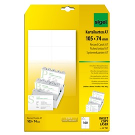 Sigel A7/ A4 PC Record Cards - White (160 Pieces)