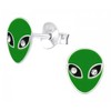 Alien .925 Sterling-Silver Very Tiny Stud Earrings, Hypoallergenic (Green)