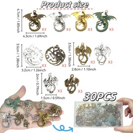 YFXJC 30Pieces Craft Supplies Mixed Flying Dragon Charms Pendants Beads Charms Pendants for DIY Jewelry Making Necklace Bracelet Accessaries