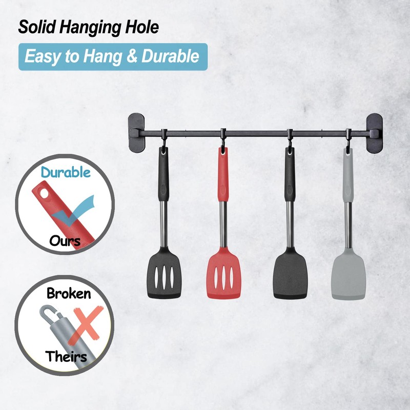 2 Pack Spatulas, Solid & Slotted Silicone Spatula Set, Stainless