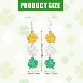 St Patrick's Day Shamrock Dangle Earring, 3 Colors Glitter Clover Drop Earrings Irish Style Lucky Acrylic Holiday Jewelry Accessories Gift for Women
