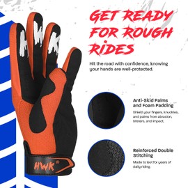HWK Orange Large Motorcycle Gloves for Men & Women, Durable & Comfortable Tactical Gloves with Non Slip, Neoprene Palm Padding, Versatile & Temperature Resistant - Unisex-Adults, Ages 16 and Up