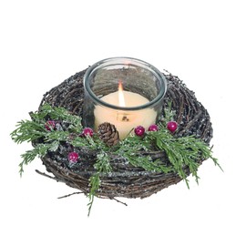 Small Sparkling Berry Natural Brown 8 x 8 Twig and Glass Christmas Candle Ring