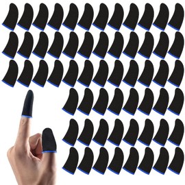 60 Pcs Game Finger Sleeves, Mageeki Thumb Finger Sleeves for Gaming, Anti-Sweat Breathable Seamless Gamer Finger Protectors Fit All Touchscreen Devices (Blue Edge)