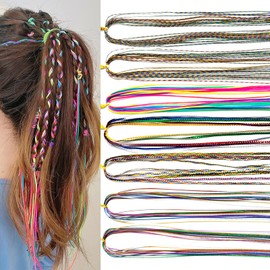 Colorful hair tinsel strands,67 Pcs Hair Strings Hair Tinsel Extensions Party Highlights Glitter Hair Thread Yarn Braiding Wire Ribbon for Girls Women