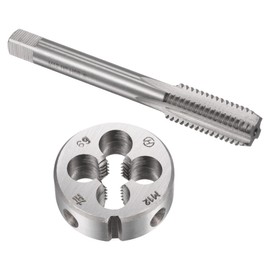 TOP-VIGOR M12 x 1.75 Metric Left Hand Thread Straight Groove Tap Set with Round Tap Die Heavy Duty Tap and Die Set for DIY Repair Cutting