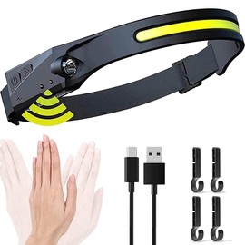 LED Headlamp Rechargeable, 230° Wide Beam Outdoor Waterproof Head Light, Adjustable Headband, Lightweight Motion Sensor Head Lamp for Cycling, Camping, Hiking, Running, Outdoor - Adults and Kids (1)