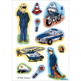 HERMA 15083 Small Police Stickers, Pack of 30, Professional Stickers with Police Officer Police Car Motif, Children's Labels for Photo Album, Diary, Poetry Album, Scrapbooking, Birthday Decoration,