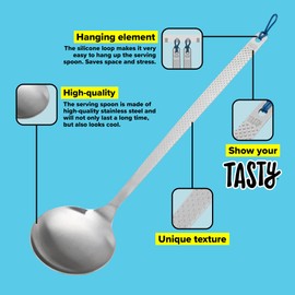 Tasty Stainless Steel Kitchen Serving Spoon, Heat-Resistant Spoon Ladle with Modern Handle for Cooking and Serving Food, Dishwasher-Safe, Dimensions: 30.5x7.5cm, Colours: Stainless Steel Silver