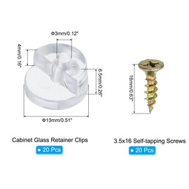 PATIKIL Glass Retainer Clips, 20 Packs Cabinet Glass Clips Mirror Holder Clips with Screws for Fixing 3-4 mm Glass Cabinet Doors, Transparent