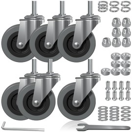 3 Inch Creeper Replacement Wheels 6 Pack Swivel Caster Wheel snap on cart Castor for Creeper Service Cart Stool Post Mount, M10x 1" Metric Threaded Stem Casters