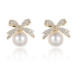 Bow Earrings for Women Pearl Drop Earrings Gold Earrings for Women Crystal Heart Earrings Wedding Prom Jewelry GIfts