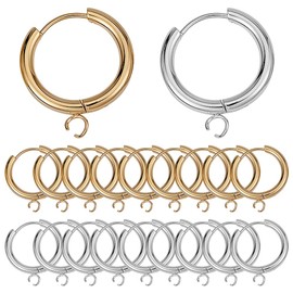 SUNNYCLUE 1 Box of 12 Huggie Hoop Leverbacks 18 mm Leverback Earring Accessories Genuine 24K Gold-Plated Stainless Steel Lever Clasp Earring Hooks Round Hinge Hoop Earrings for Jewellery Making