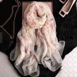 Van Caro Scarfs for Women Lightweight Floral Scarf Soft Long Fashion Scarves Sun-proof Wrap Shawl, 6545 Plum Blossom - Pink