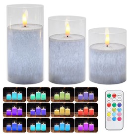 Tzgckui Flickering Flameless LED Candles with Remote,Color Changing Candles Battery Candles with Timer,4'' 5'' 6'' Pillar Candles Set of 3 Pack for Festival Wedding Home Party Decor