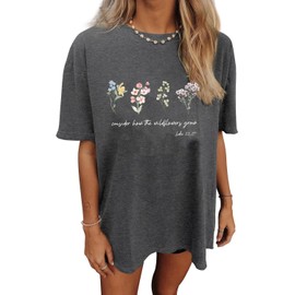 Oversized Tshirts for Women Wildflower Graphic Tees Summer Short Sleeve Casual Loose Fit Tee Tops(DG-1，L)
