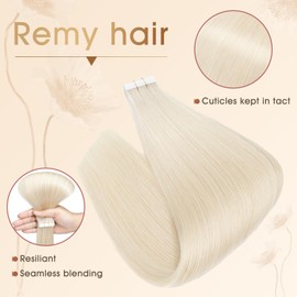 Rich Choices Tape-In Real Hair Extensions, 60 cm, 20 Pieces, #70 White Blonde Hair Extensions, Real Hair, Remy, Silky Straight, Invisible Tape-In Hair Extensions, Natural Hair Thickening