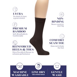Hugh Ugoli Women's Lightweight Soft Bamboo Thin Dress Socks Crew Business Casual, 3 Pairs, Shoe Size: 6-9/9-12, DBrown/Md Beige/Charcoal, 6-9