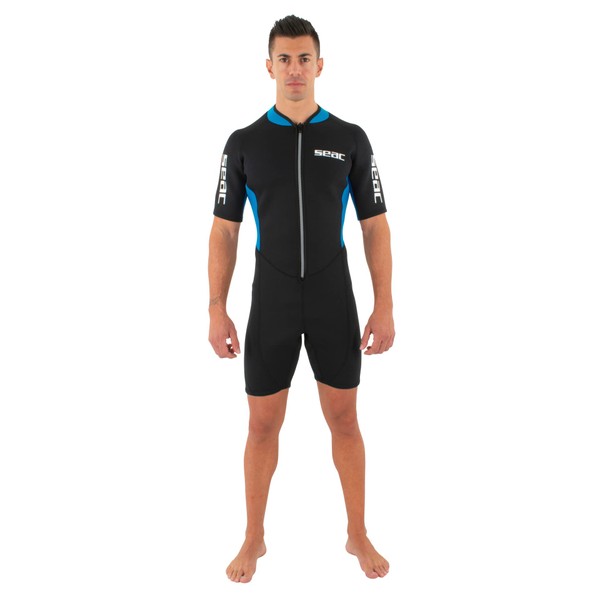 Seac Look Man Men's Shorty Wetsuit for Diving, Snorkeling and Water Activities, 2.5 mm Men's, Black/Blue, L