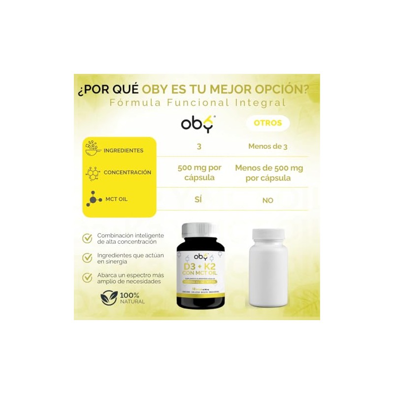OBY Vitamina D3 K2 con MCT Oil | 60 Cápsulas