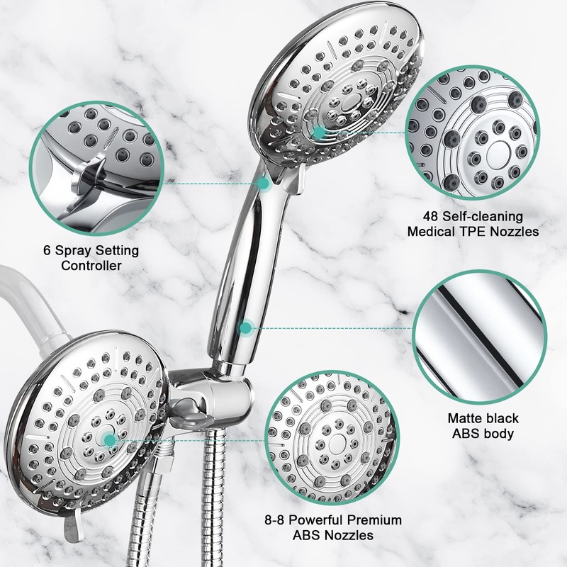Cobbe 48-Setting High Pressure 3-Way Shower Head Combo, Hand Held