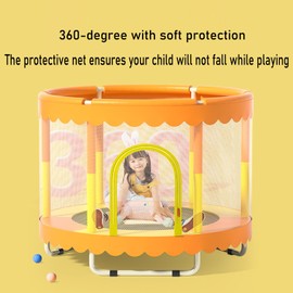 60" Trampoline for Kids, Update T-handrail Adjustable Baby Toddler Trampoline with Basketball Hoop, 200lbs Anti-Rollover Round Bottom Indoor Outdoor Toddler Trampoline with Enclosure (Orange)