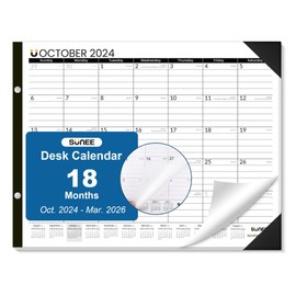 SUNEE Desk Calendar 2024-2025 Large 22x17 from October 2024 to March 2026, Extra Large Desk Calendar Pad 18 Months For Teacher or Family, Black