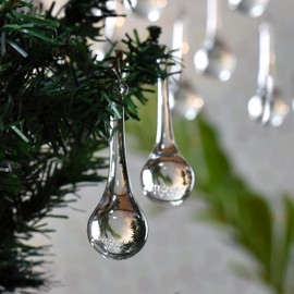 Clear Glass Ornaments- 50 Piece- Clear Glass Teardrop Christmas Ornaments- Hanging Crystals for Centerpieces- Christmas Crystal Ornaments- Chandelier Drop- Drop Ornaments- Crystal Ornaments- 2.75Inch