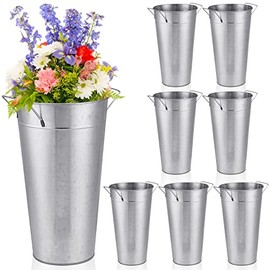8 Jarrones Navideños de Metal Alto Galvanizado de 13.78 Pulgadas Cubo Francés de Flores de Granja con Asa Decoraciones de Centros de Mesa Boda Rústicas No Impermeables para Mesa Vintage (Plata)