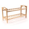 BambooMN 2-Tier Bamboo Wood Shoe Rack, for Entryway or Doorway