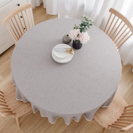 Rakila Round Tablecloth Faux Linen Waterproof Tablecloth with Lace Trim for Dining Kitchen Party, 48 Inch, Gray